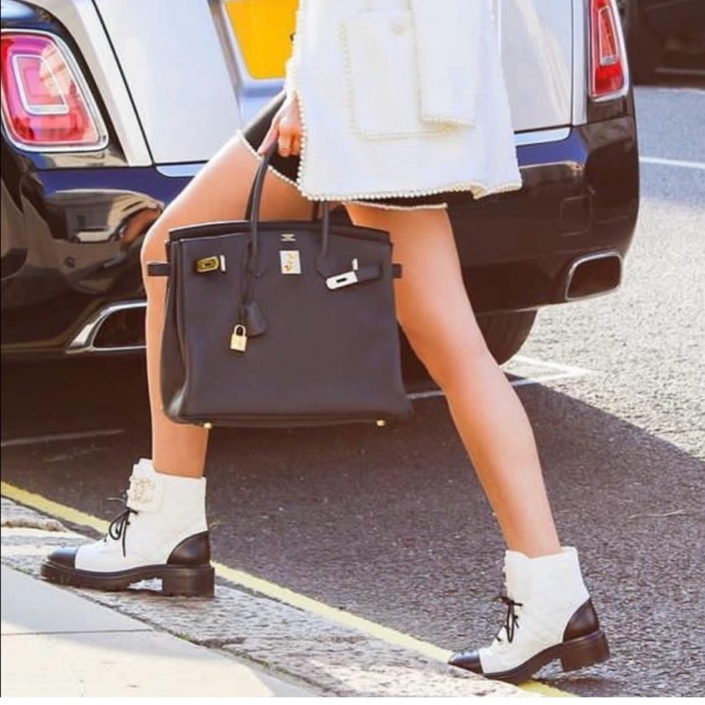 Chanel Shiny Goat Skin Interlocking CC Logo Combat Boots Size 39 - Picture 3 of 14